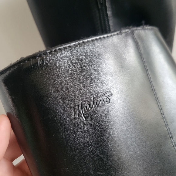 Martino vintage black leather squared toe heeled long boots - Picture 6 of 6